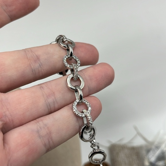 Vintage 925 Sterling Silver CZ Circle Link Bracelet, 7.5" - Picture 15 of 16